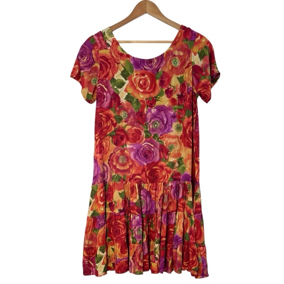Jams World Vintage Hattie Tiered Dress Potpourri Hawaiian Floral Drop Waist - Picture 3 of 15